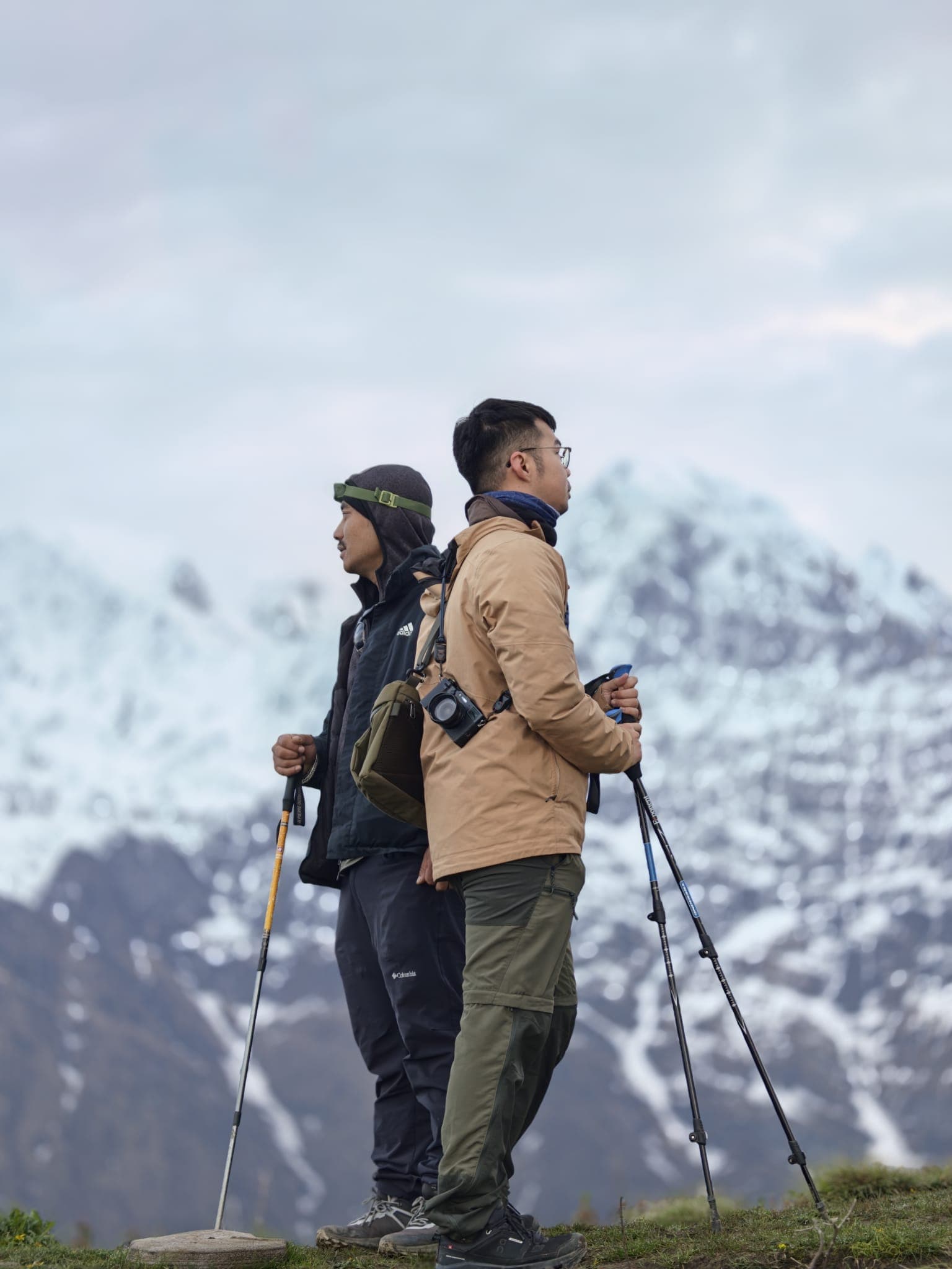 Guide leading trekkers along a mountain ridge