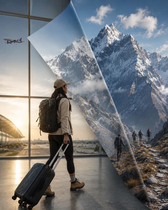 Hiker on a Himalayan mountain ridge