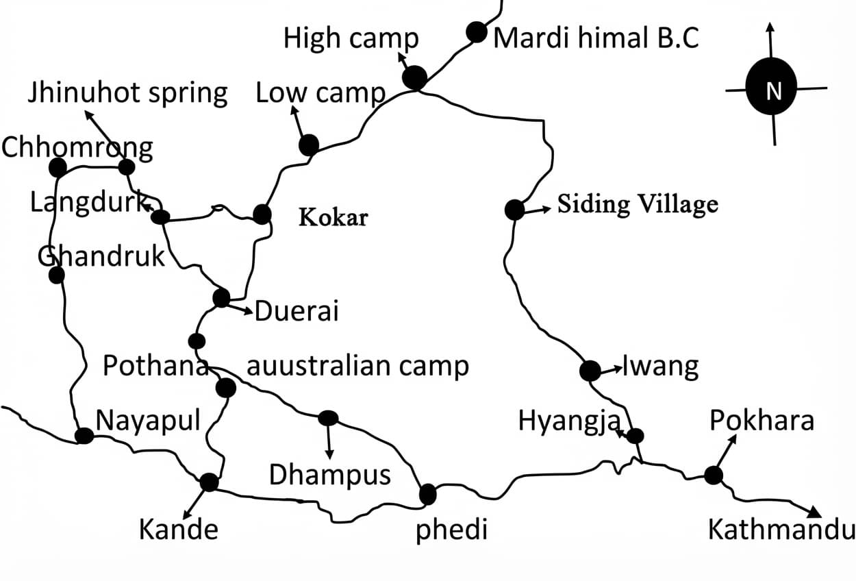 Mardi Himal Trek, Annapurna route map