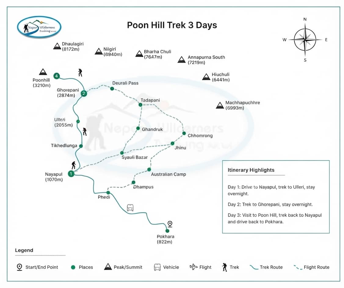 Pun Hill Trek route map